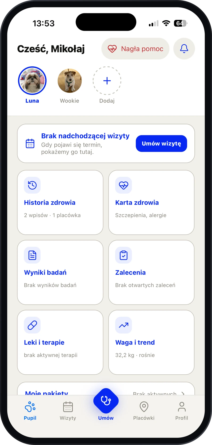 Aplikacja Vetiny dla właściciela zwierzęcia: historia zdrowia, szczepienia, wyniki badań i umawianie wizyty